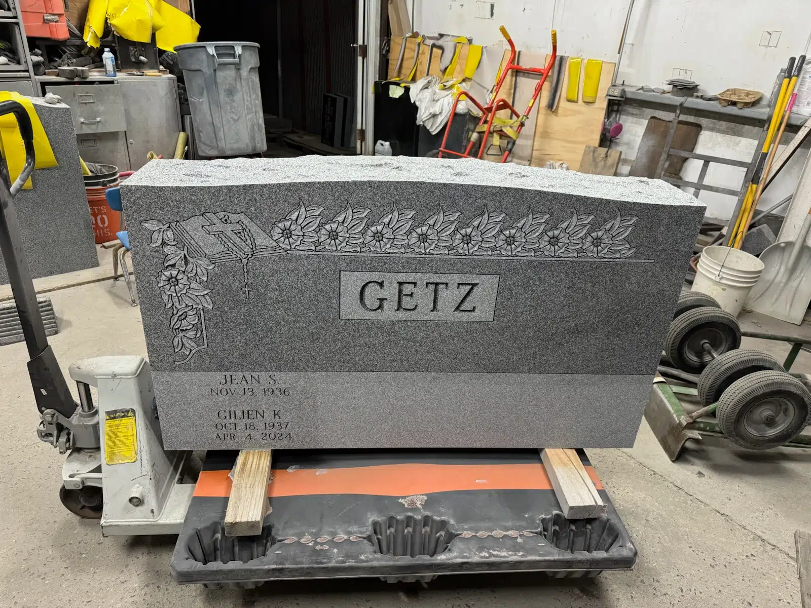 Granite Flat Headstone / Marker hand-carved by Single Marker Designs in NJ — image 5