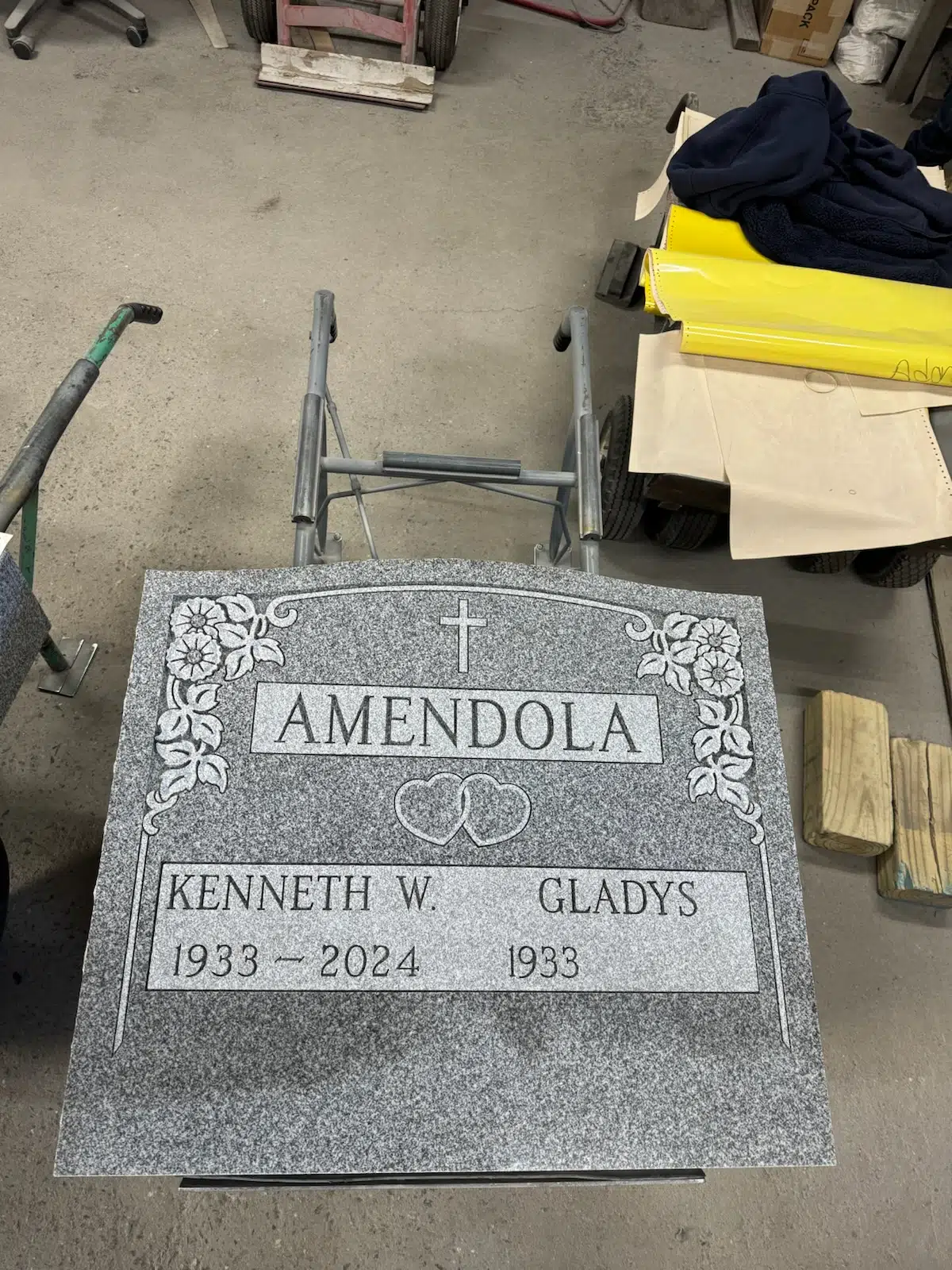 Granite Flat Headstone / Marker hand-carved by Single Marker Designs in NJ — image 2